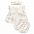 1-3M 3pc Cream & Metallic Stripe Girl Outfit Set - Woolworths