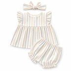 1-3M 3pc Cream & Metallic Stripe Girl Outfit Set - Woolworths