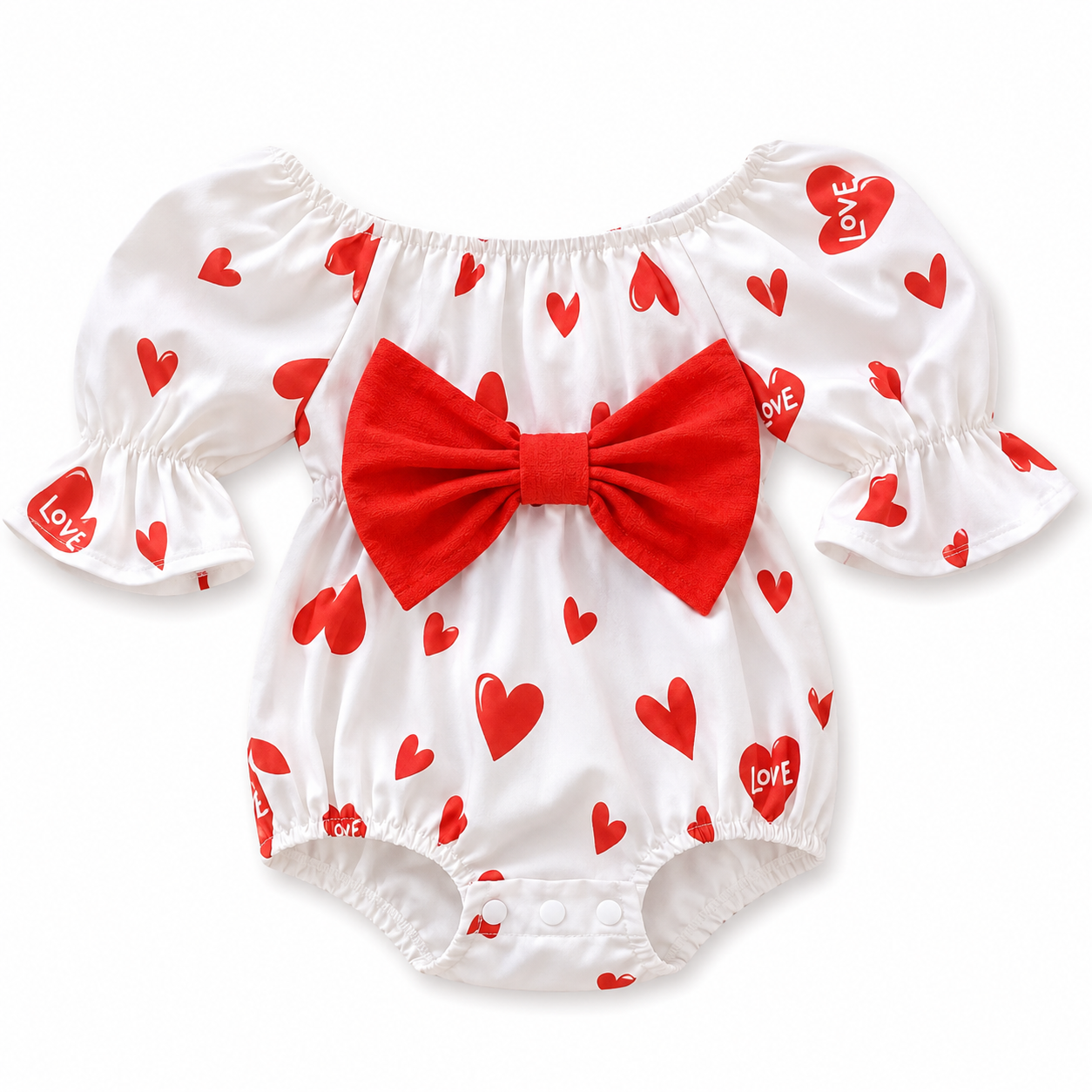 3-6M White & Red Love Girls Fancy Long Sleeve Romper with Bow - PatPat