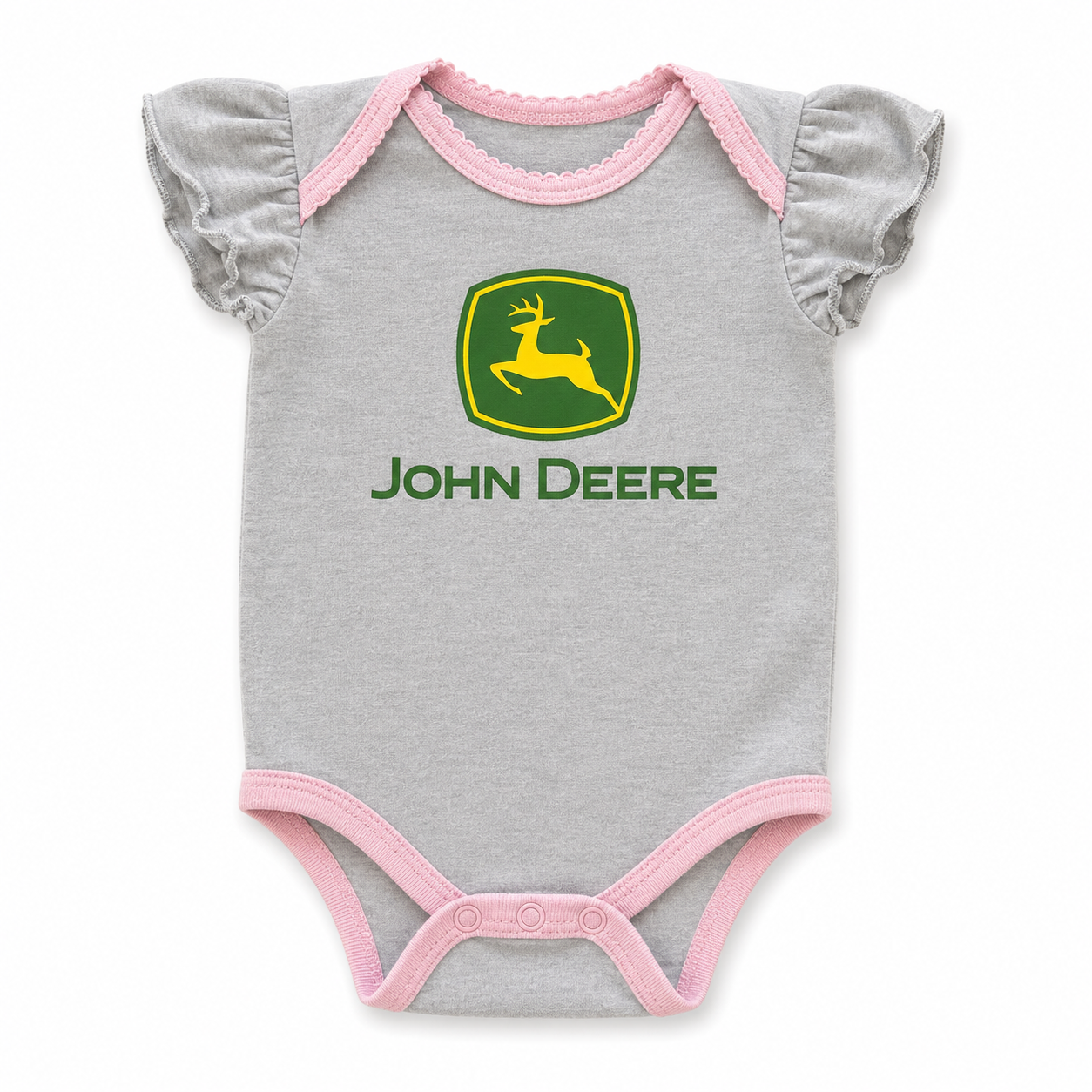 3-6M Grey Melange & Pink Glitter Bodysuit - John Deere