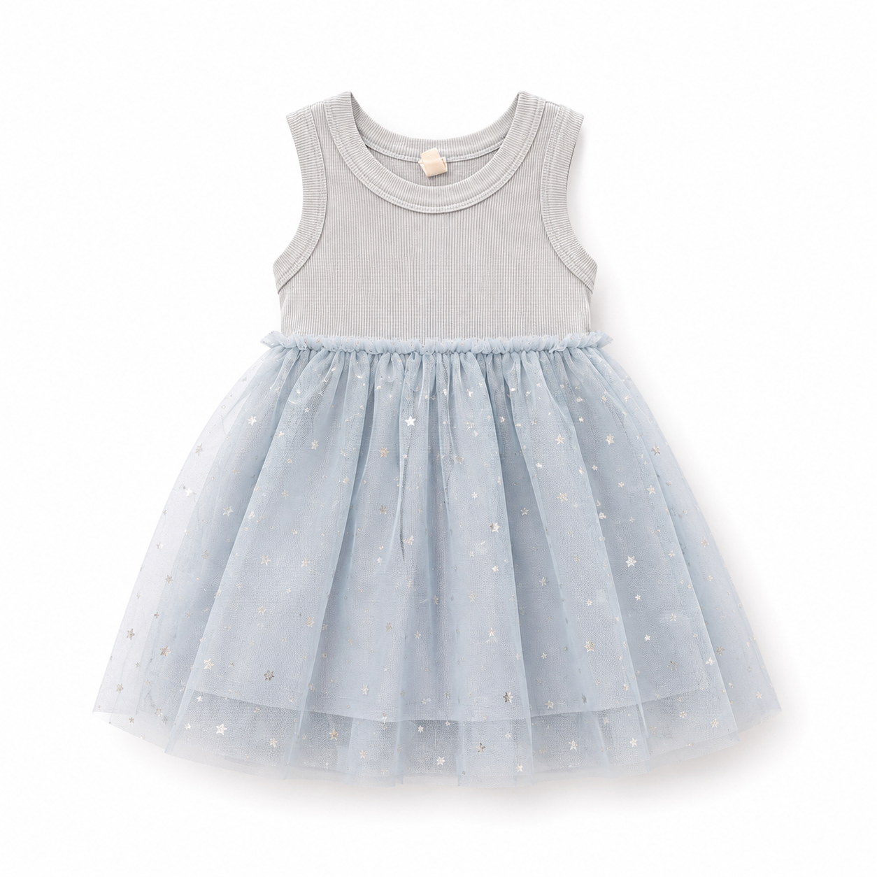 1-2Y Blue Ribbed Dress with Tulle Star Skirt - Real Kids