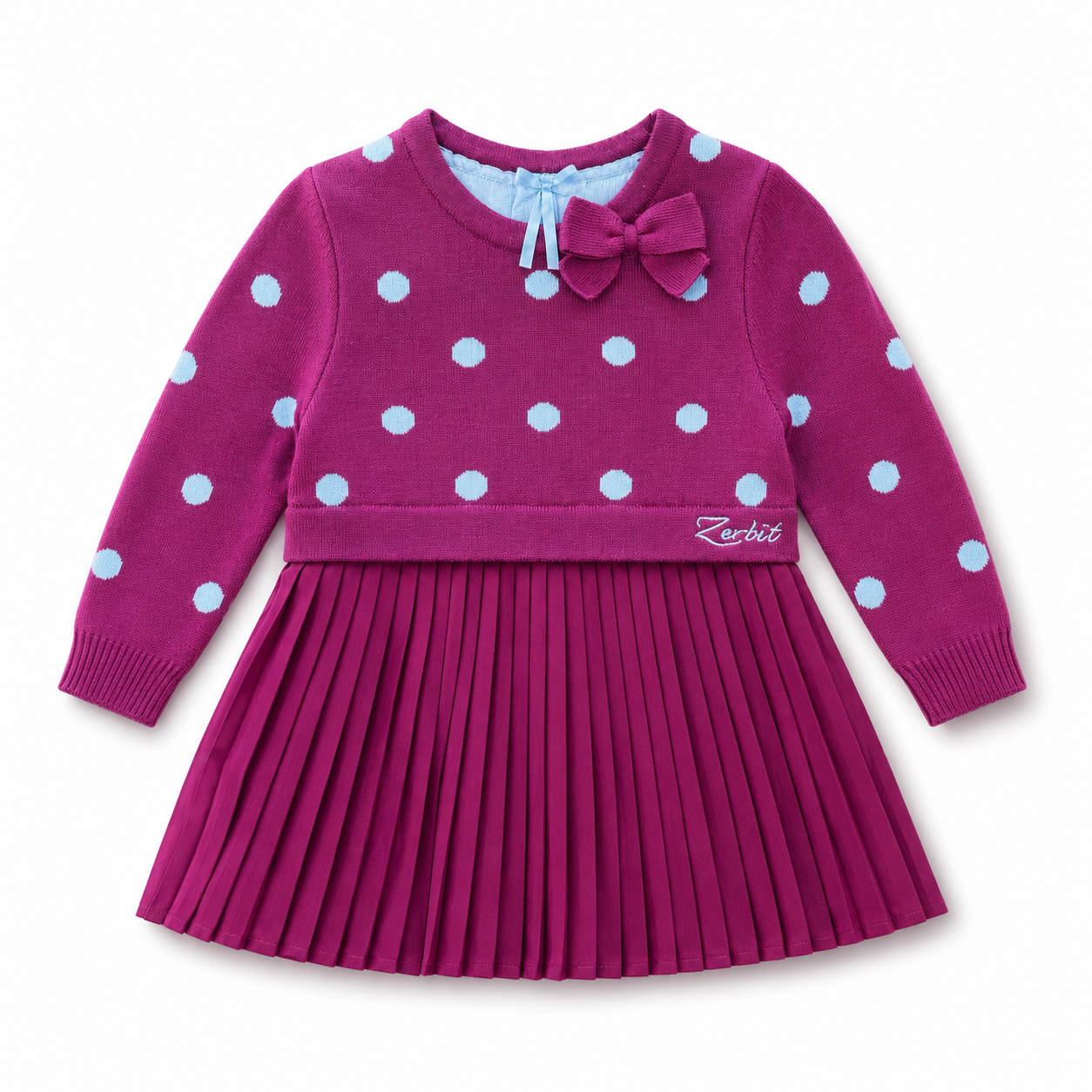 12-18M Maroon Knitted & Pleated Dress - Zara