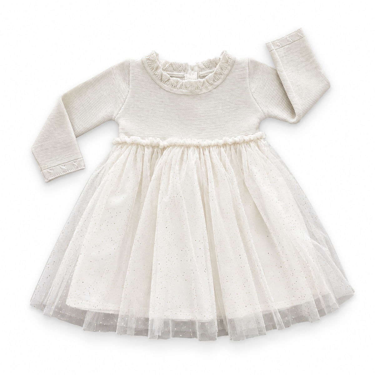 6-12M Beige & Gold Knitted Dress with Tulle Glitter Skirt -Woolworths