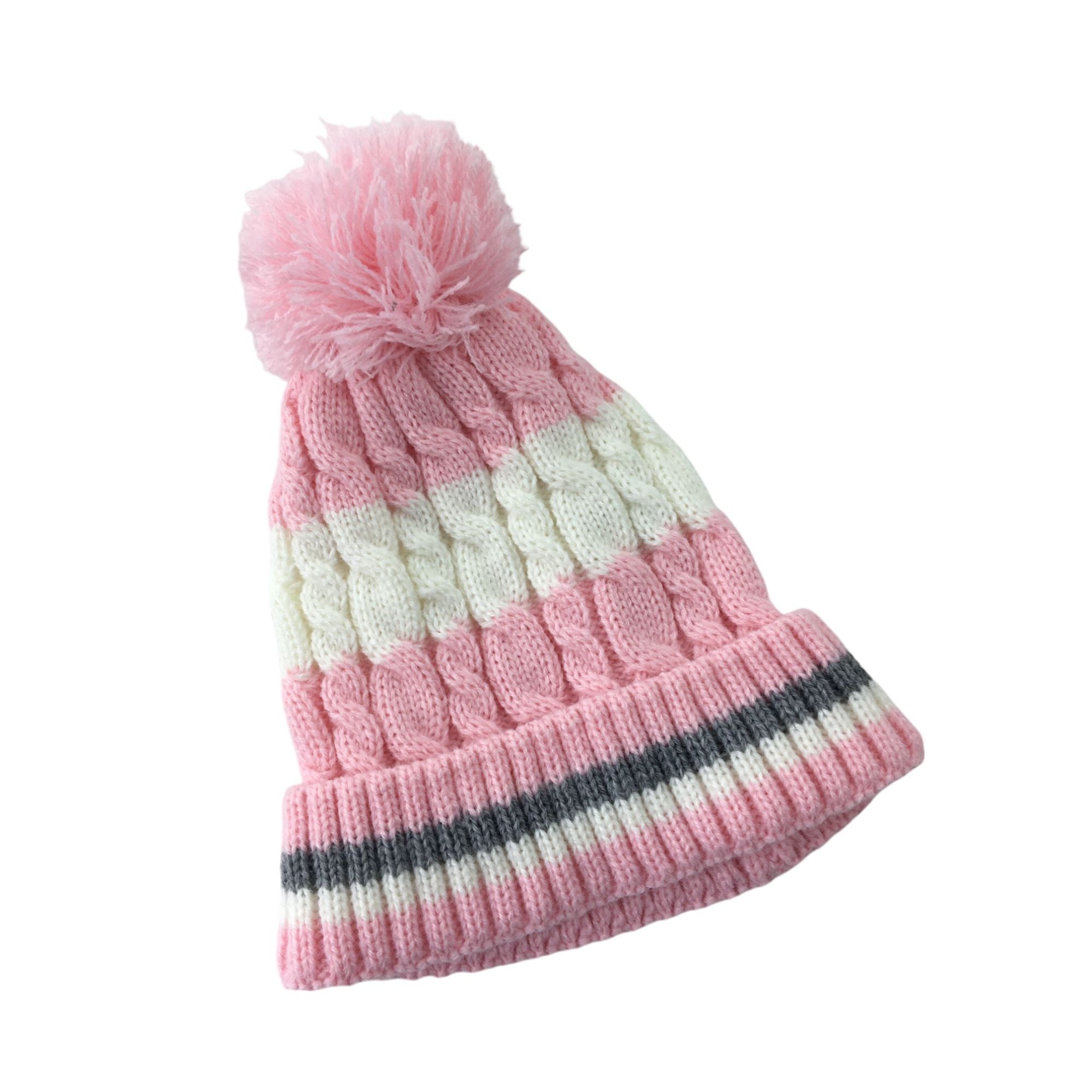 6-12M White & Pink Knit Pompom Beanie - Jet