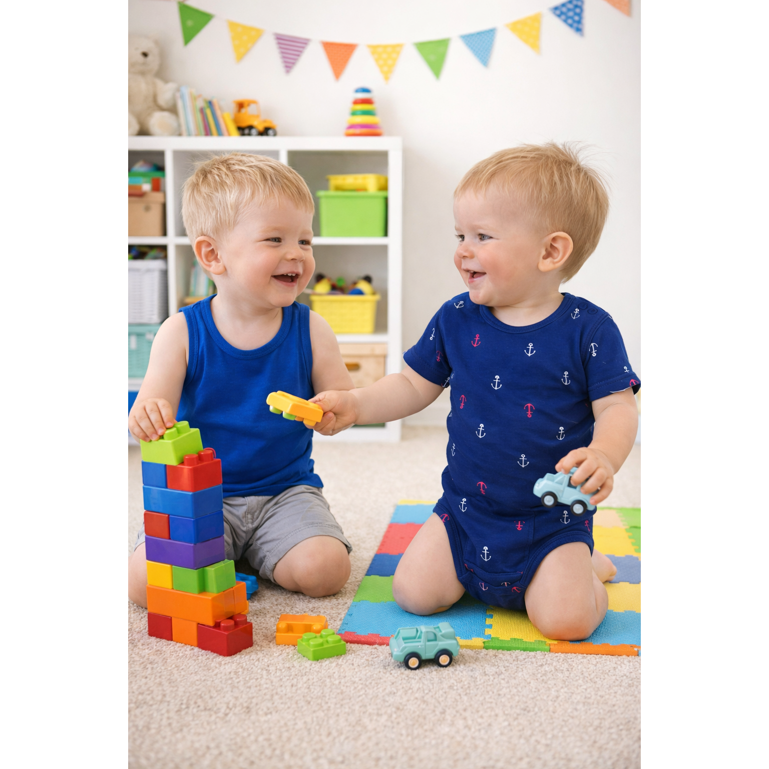 1-2Y 2pc Navy & Royal Blue Bodysuit set - H & M