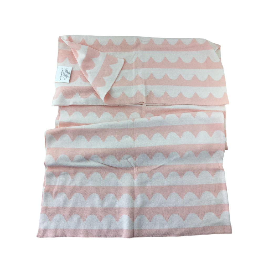 Pink & White Knit Scalloped Blanket - Emmy & Belle