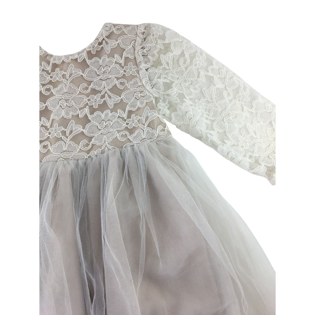 4-5Y Champagne Satin Lace Tulle Dress - Emmy & Belle
