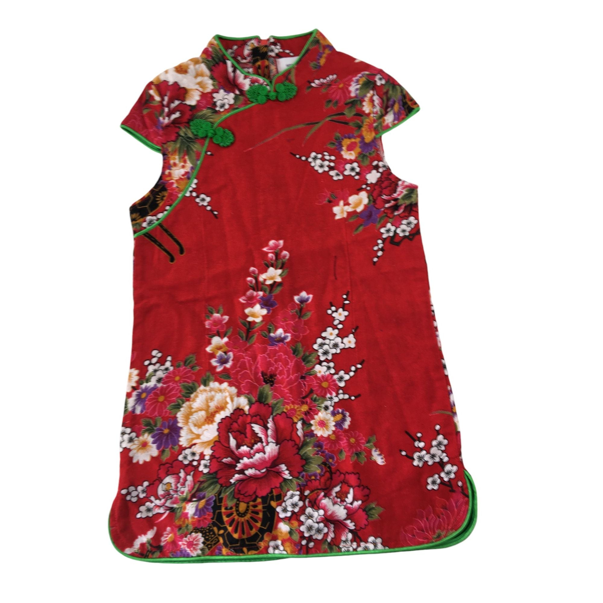 5Y Red & Green Cotton Floral Cheongsam Dress - Emmy & Belle