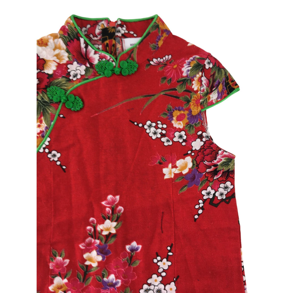 5Y Red & Green Cotton Floral Cheongsam Dress - Emmy & Belle