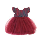2-3Y Maroon Check Tulle Dress - Emmy & Belle