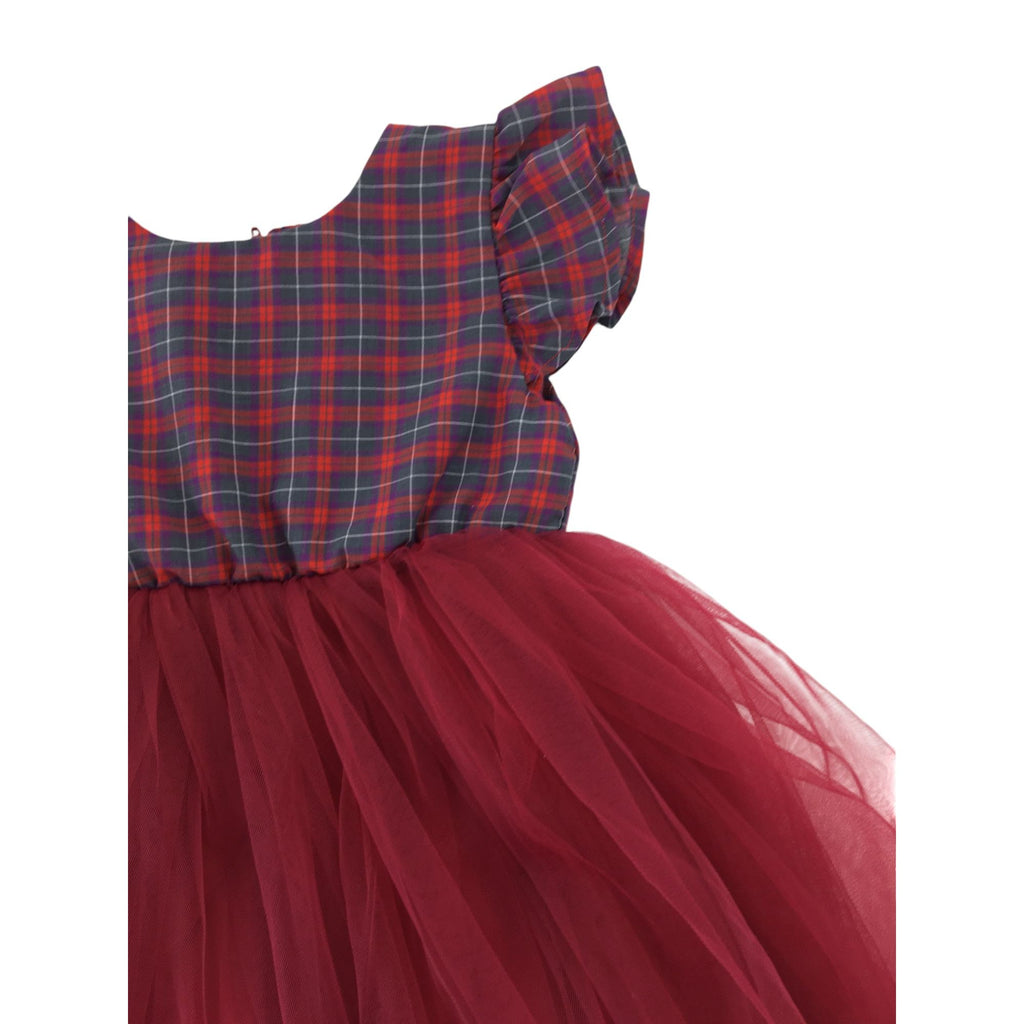2-3Y Maroon Check Tulle Dress - Emmy & Belle