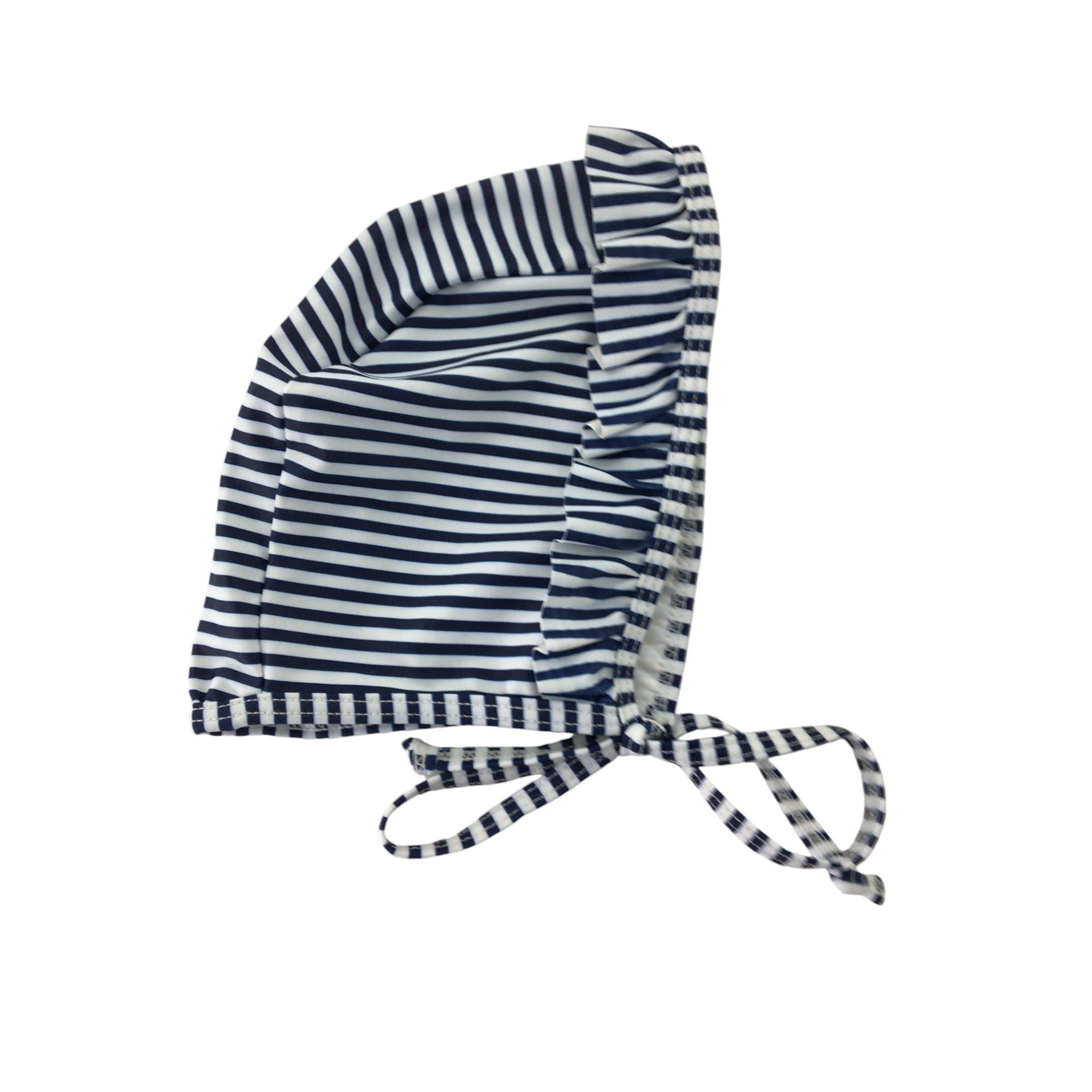 6-12M Navy Blue & White Stripe Swim Bonnet - Emmy & Belle