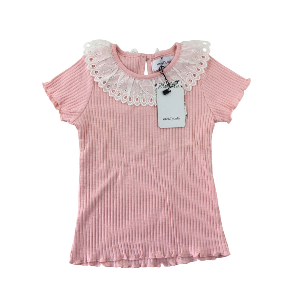 6M White & Pink Ruffled Collar Ribbed Top - Emmy & Belle