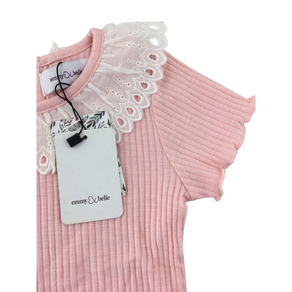 6M White & Pink Ruffled Collar Ribbed Top - Emmy & Belle