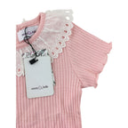 6M White & Pink Ruffled Collar Ribbed Top - Emmy & Belle