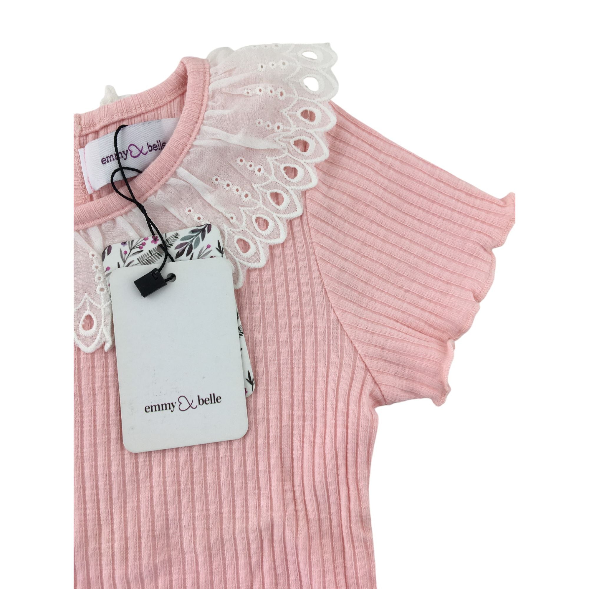 6M White & Pink Ruffled Collar Ribbed Top - Emmy & Belle