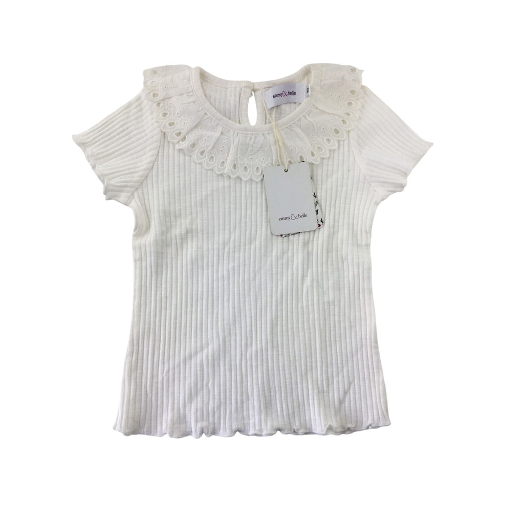 6M White Ruffled Collar Ribbed Top - Emmy & Belle