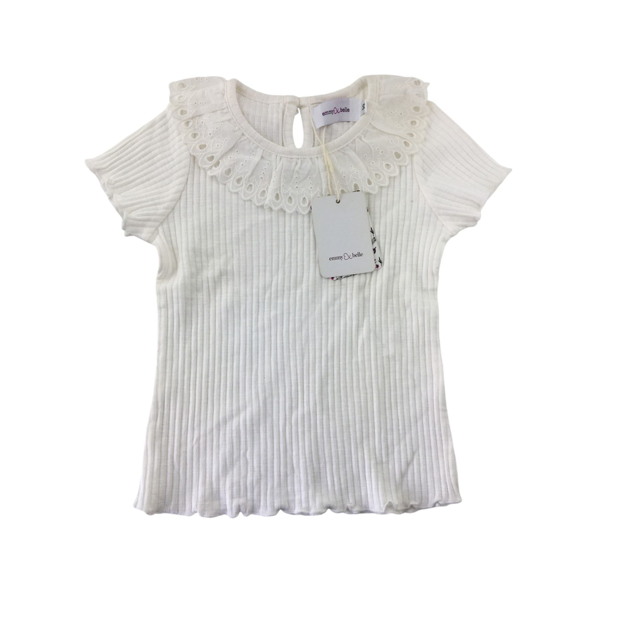 6M White Ruffled Collar Ribbed Top - Emmy & Belle
