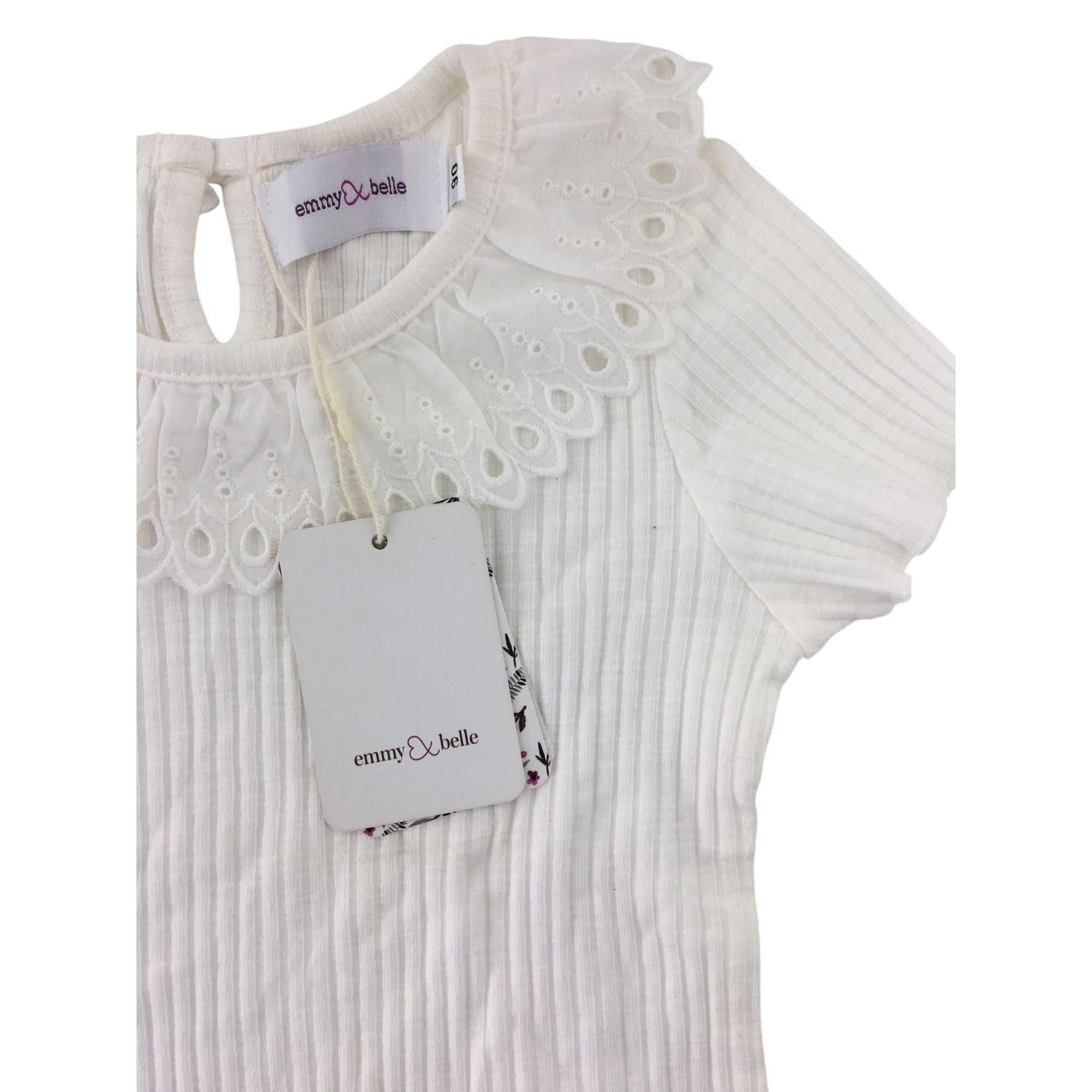 6M White Ruffled Collar Ribbed Top - Emmy & Belle