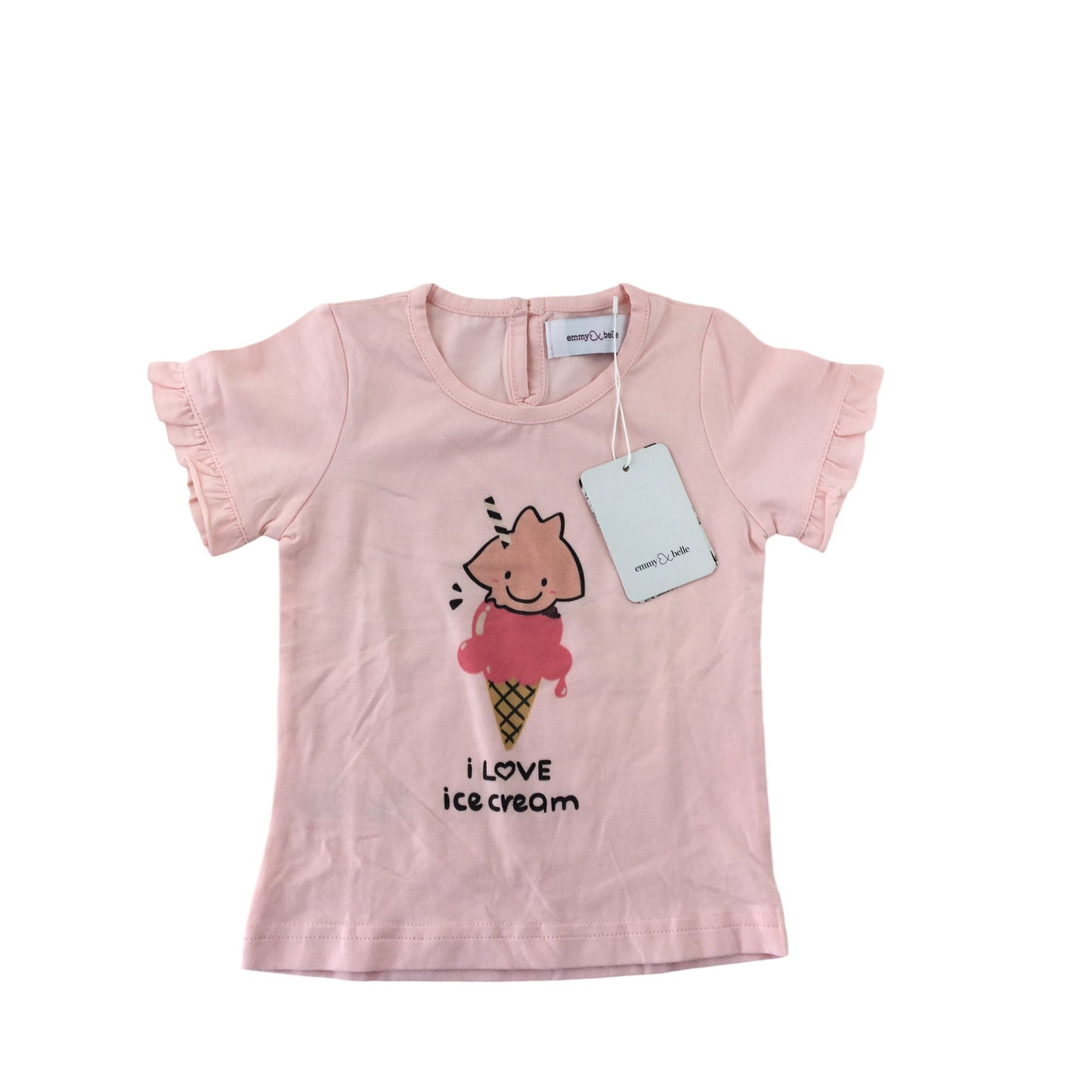 6M Pink "I love ice cream" Frill Sleeve Top - Emmy & Belle