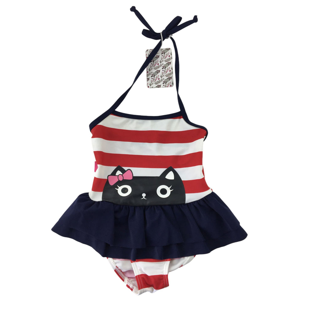 2Y Navy & Red Strip Halter Peplum Swimsuit - Emmy & Belle
