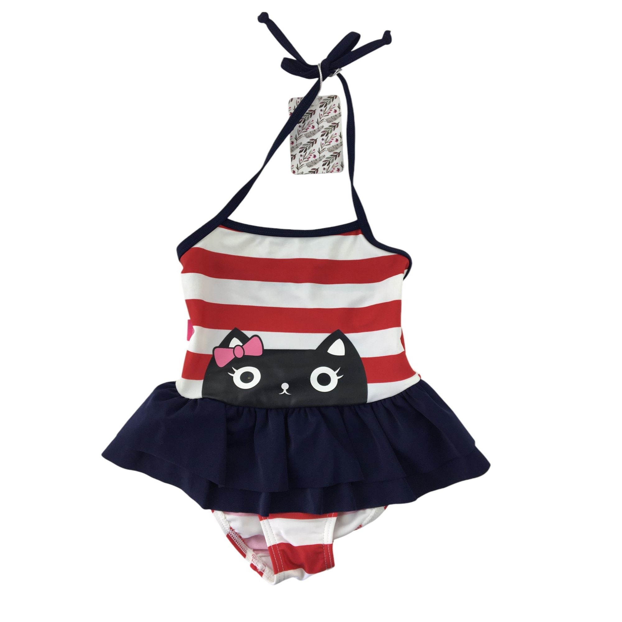 2Y Navy & Red Strip Halter Peplum Swimsuit - Emmy & Belle