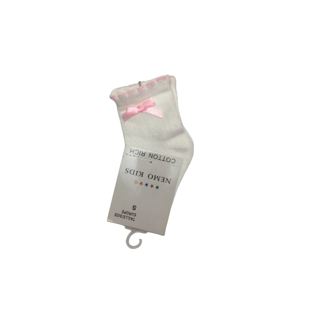 0-36M (Small) White & Pink Bow Detail Socks - Emmy & Belle