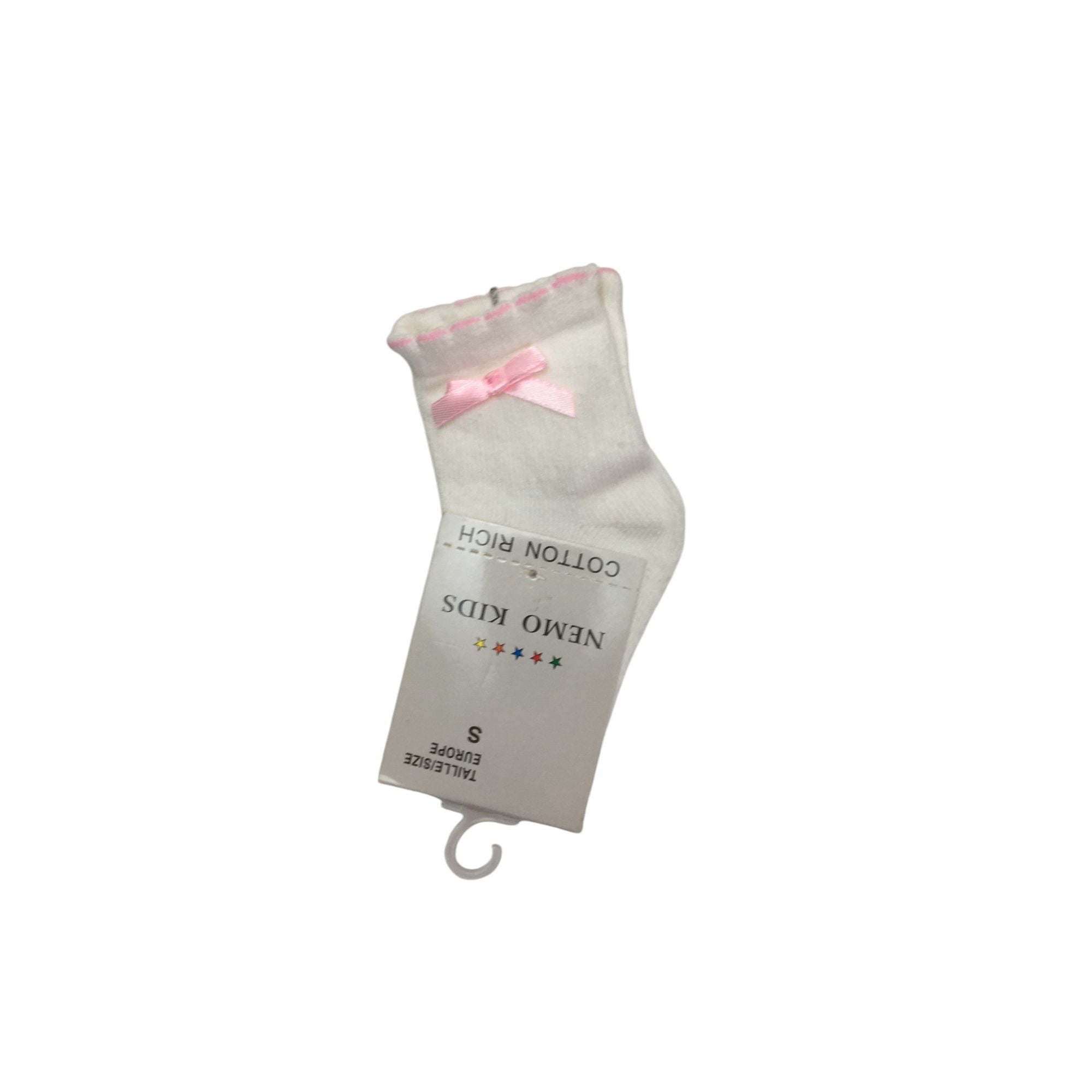 0-36M (Small) White & Pink Bow Detail Socks - Emmy & Belle