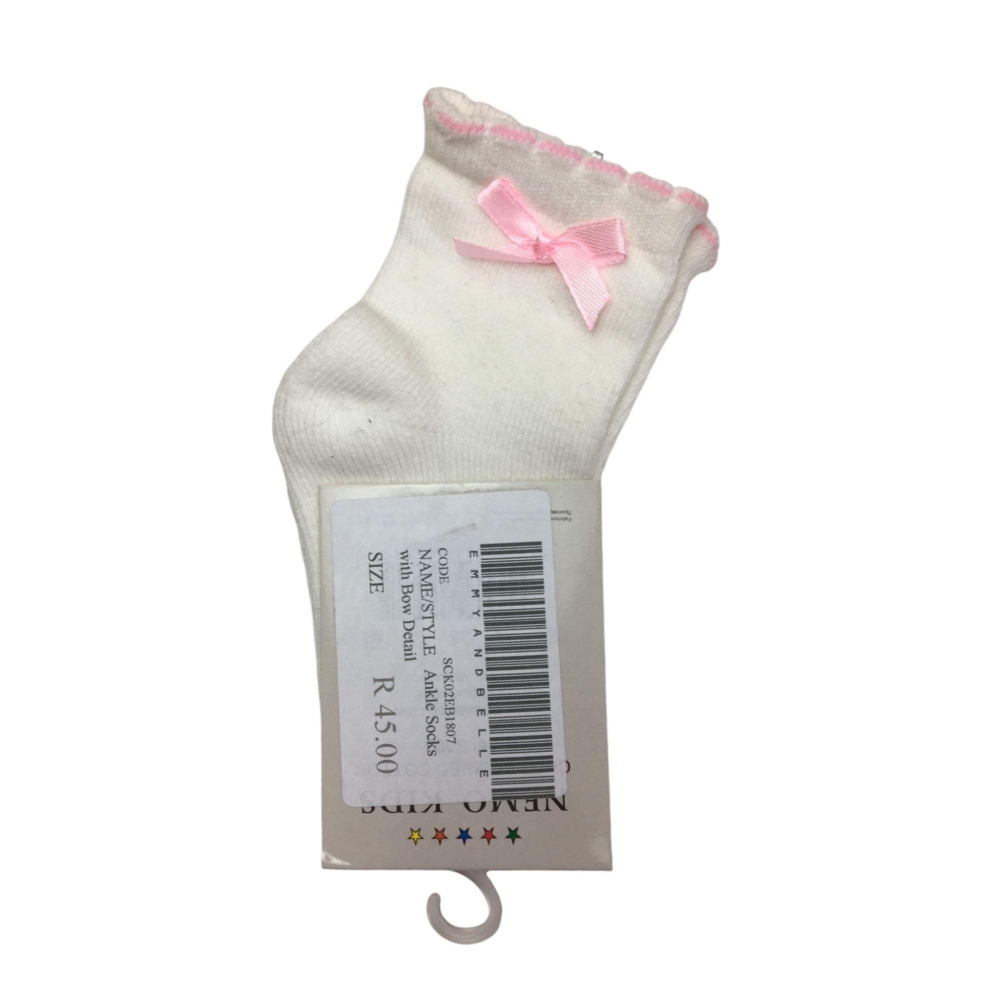0-36M (Small) White & Pink Bow Detail Socks - Emmy & Belle