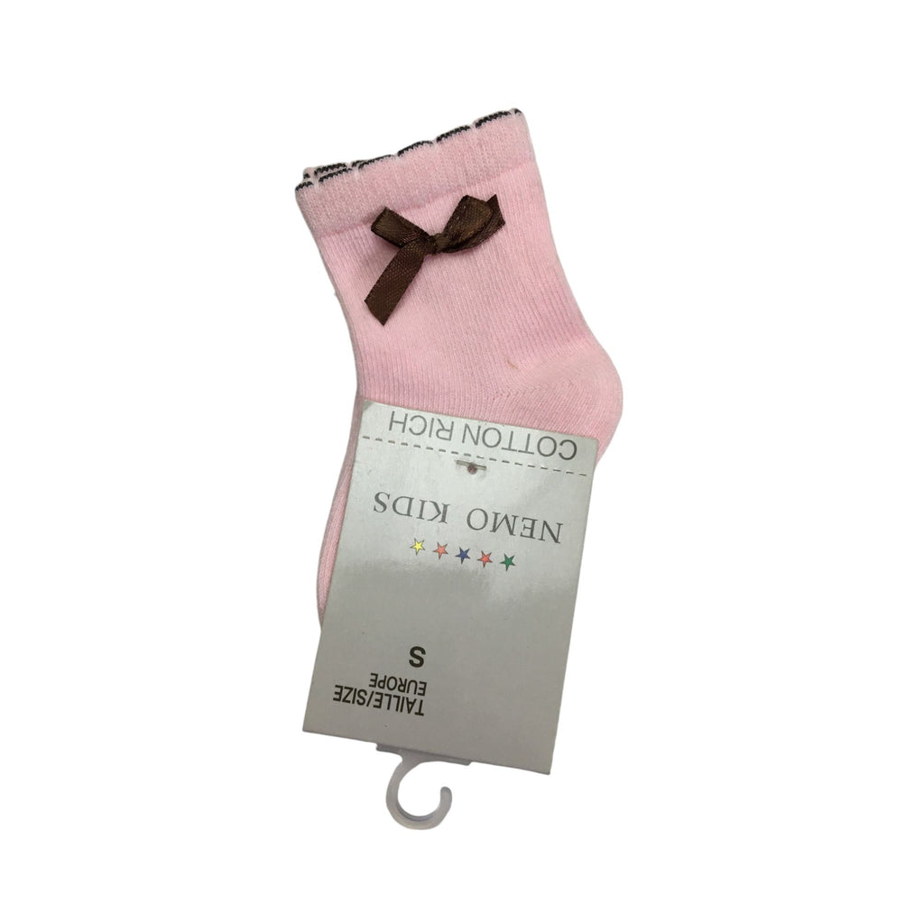 0-36M (Small) Light & Brown Pink Bow Detail Socks - Emmy & Belle
