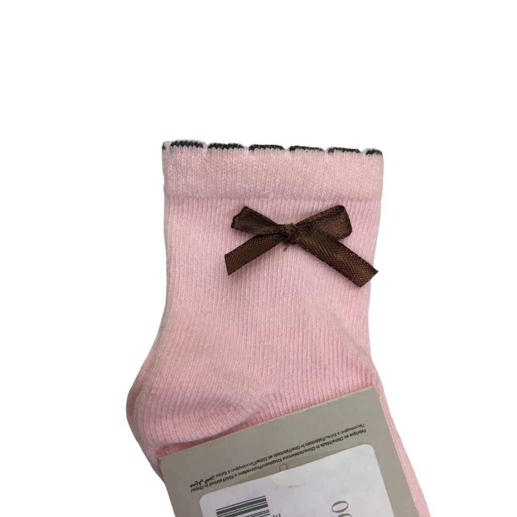 0-36M (Small) Light & Brown Pink Bow Detail Socks - Emmy & Belle