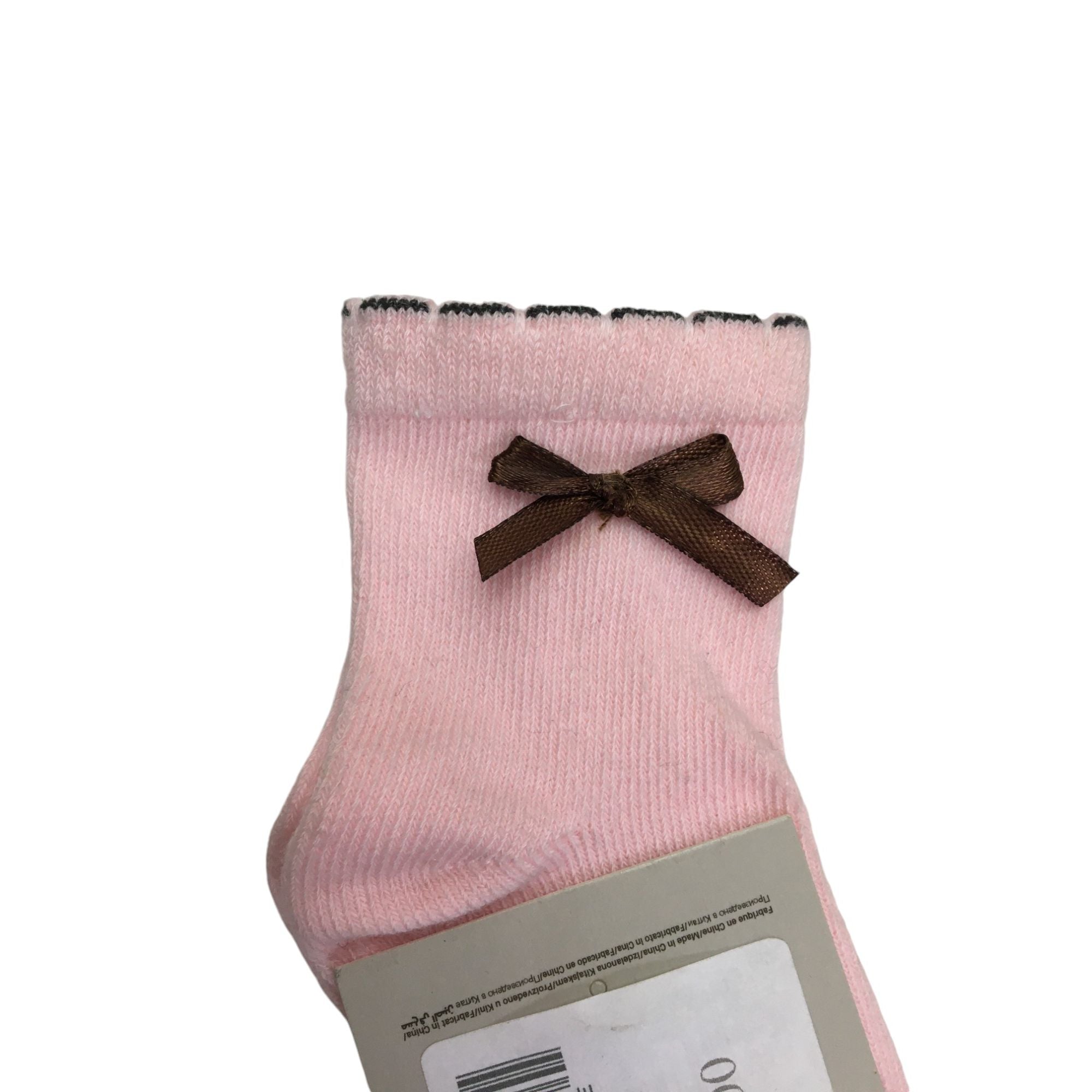 0-36M (Small) Light & Brown Pink Bow Detail Socks - Emmy & Belle