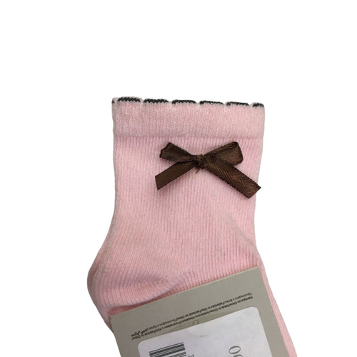 0-36M (Small) Light & Brown Pink Bow Detail Socks - Emmy & Belle