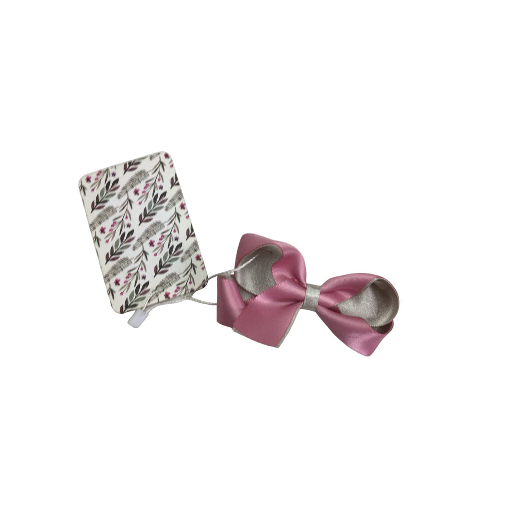 Pink Silver Satin Bow Clip - Emmy & Belle
