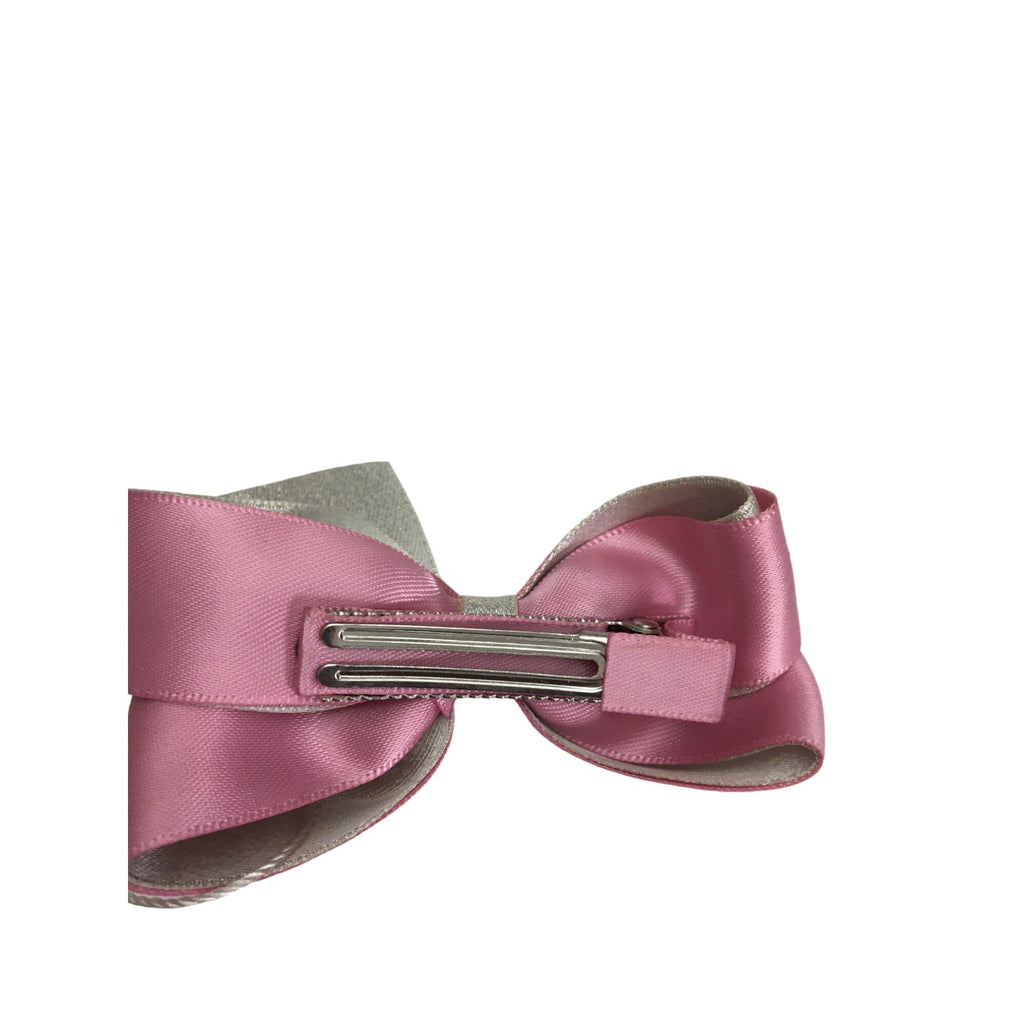 Pink Silver Satin Bow Clip - Emmy & Belle