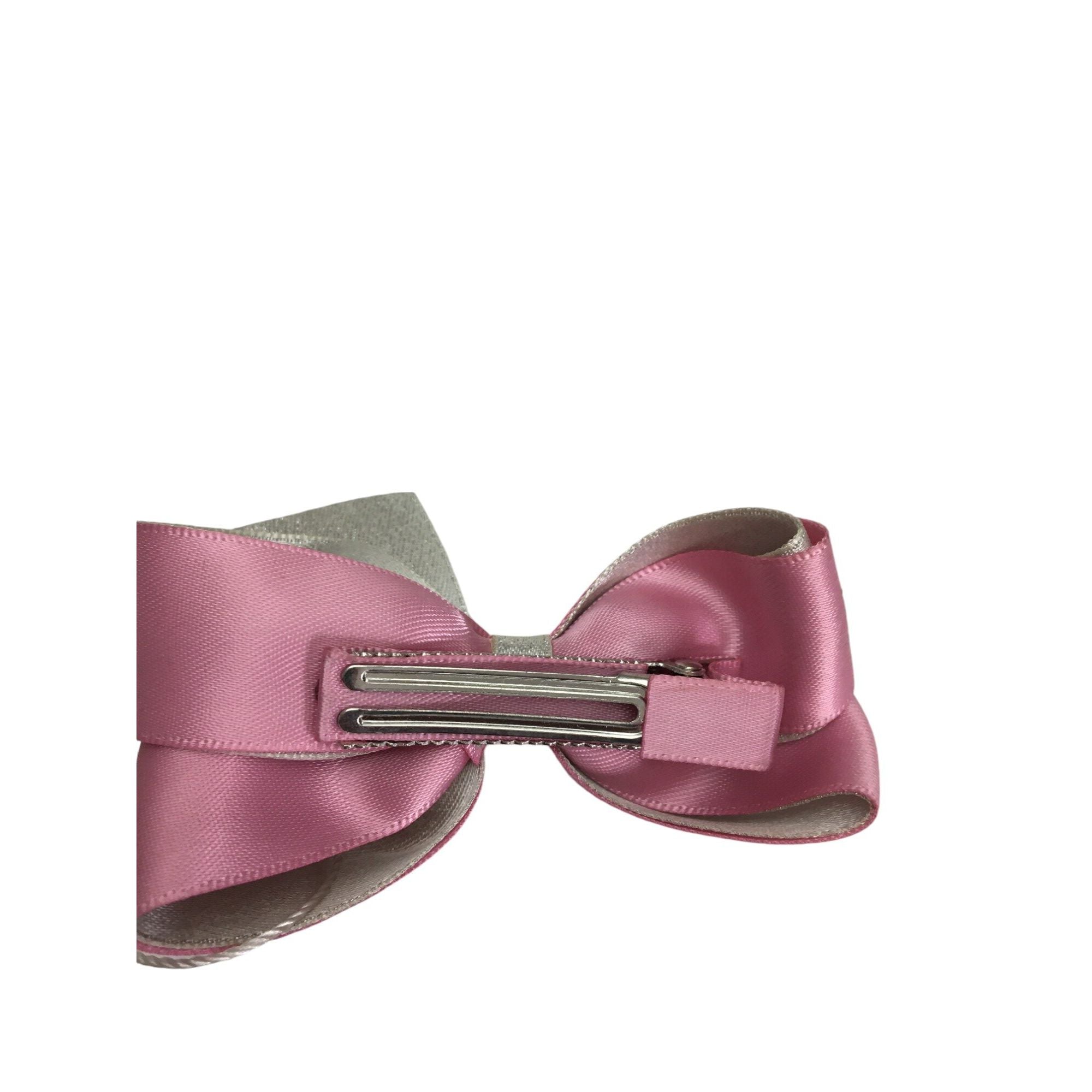 Pink Silver Satin Bow Clip - Emmy & Belle