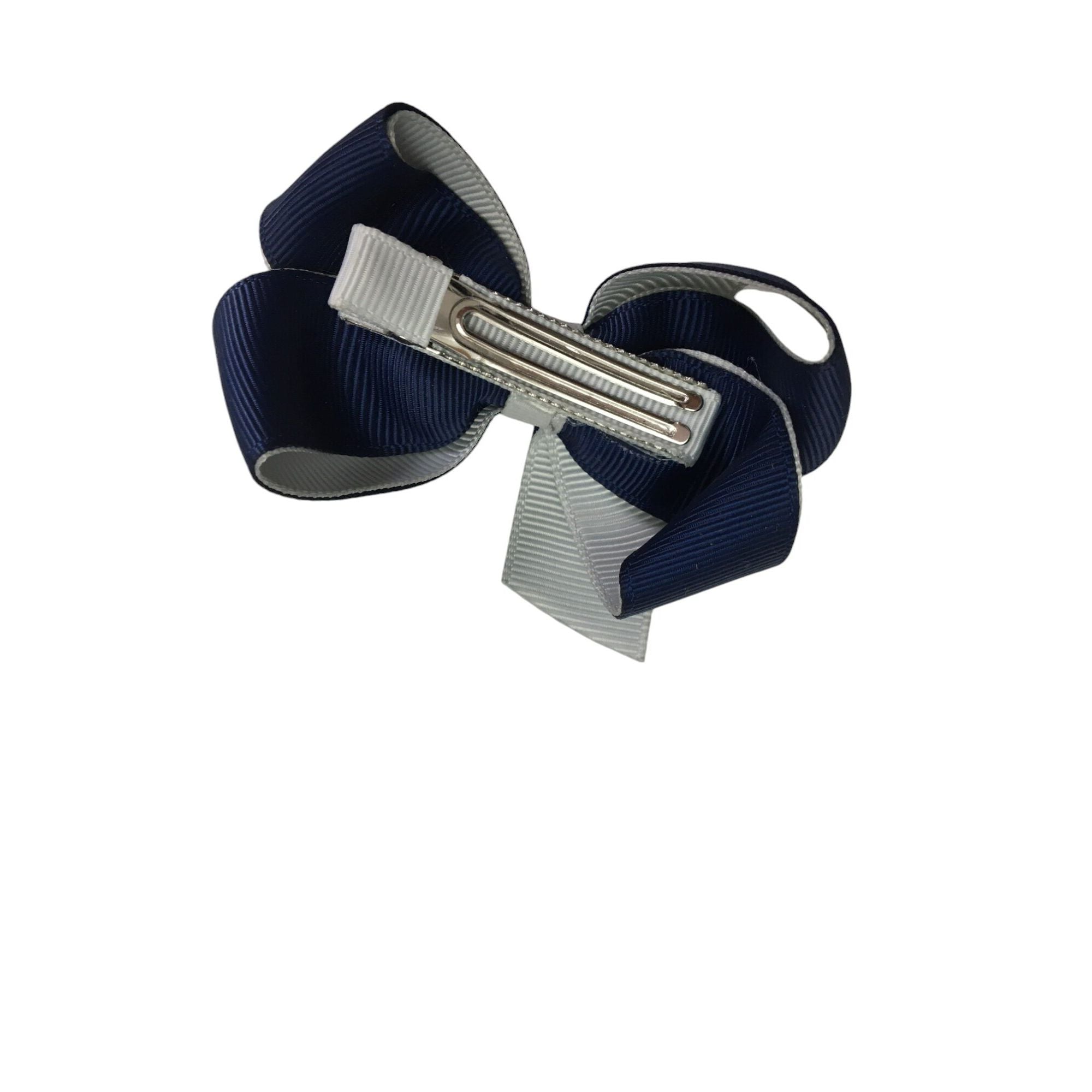Navy & Grey Double Ribbon Bow Clip - Emmy & Belle