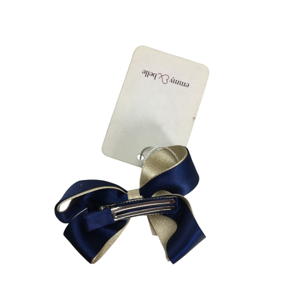 Navy Gold Satin Bow Clip - Emmy & Belle