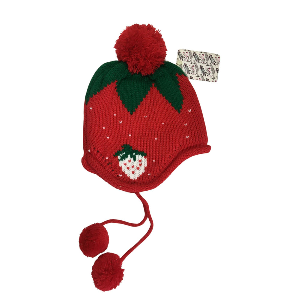 1-3Y Red & Green Knit Trapper Strawberry Beanie - Emmy & Belle