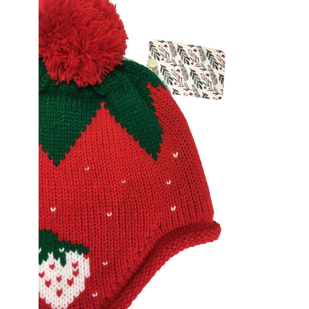 1-3Y Red & Green Knit Trapper Strawberry Beanie - Emmy & Belle