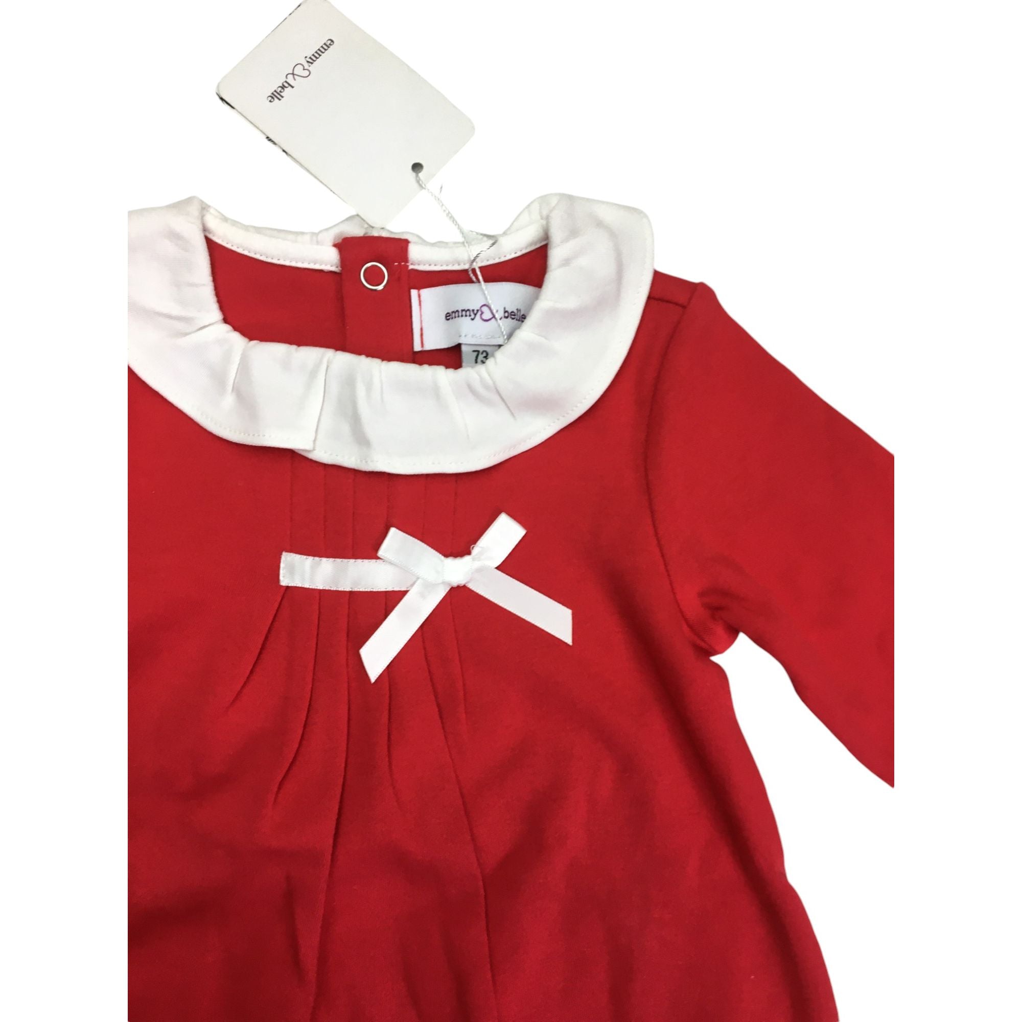 6M Red & White Collared Bow Detail Romper - Emmy & Belle