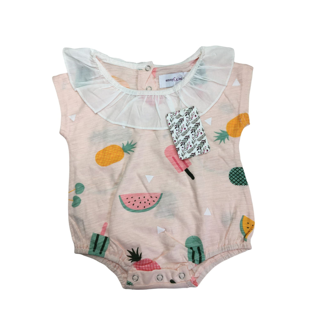 3M Pale Pink Pastel Collard Fruit Romper - Emmy & Belle