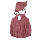 12M Red & White Checked Strappy Romper & Hat - Emmy & Belle