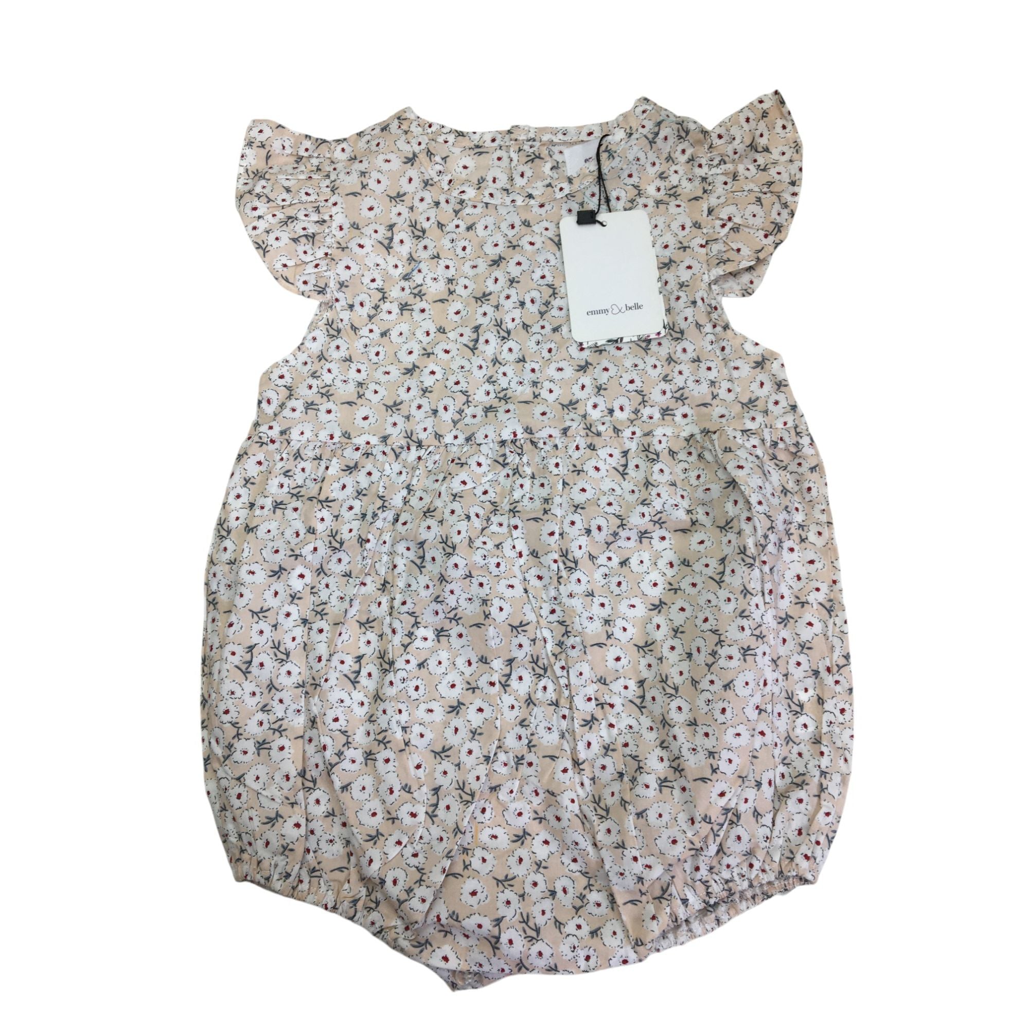 12M Pink & White Poppy Floral Romper - Emmy & Belle