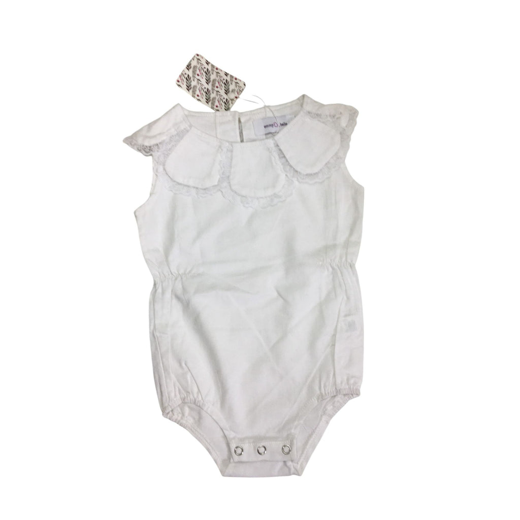 6M White Cotton Scalloped Collar Romper - Emmy & Belle