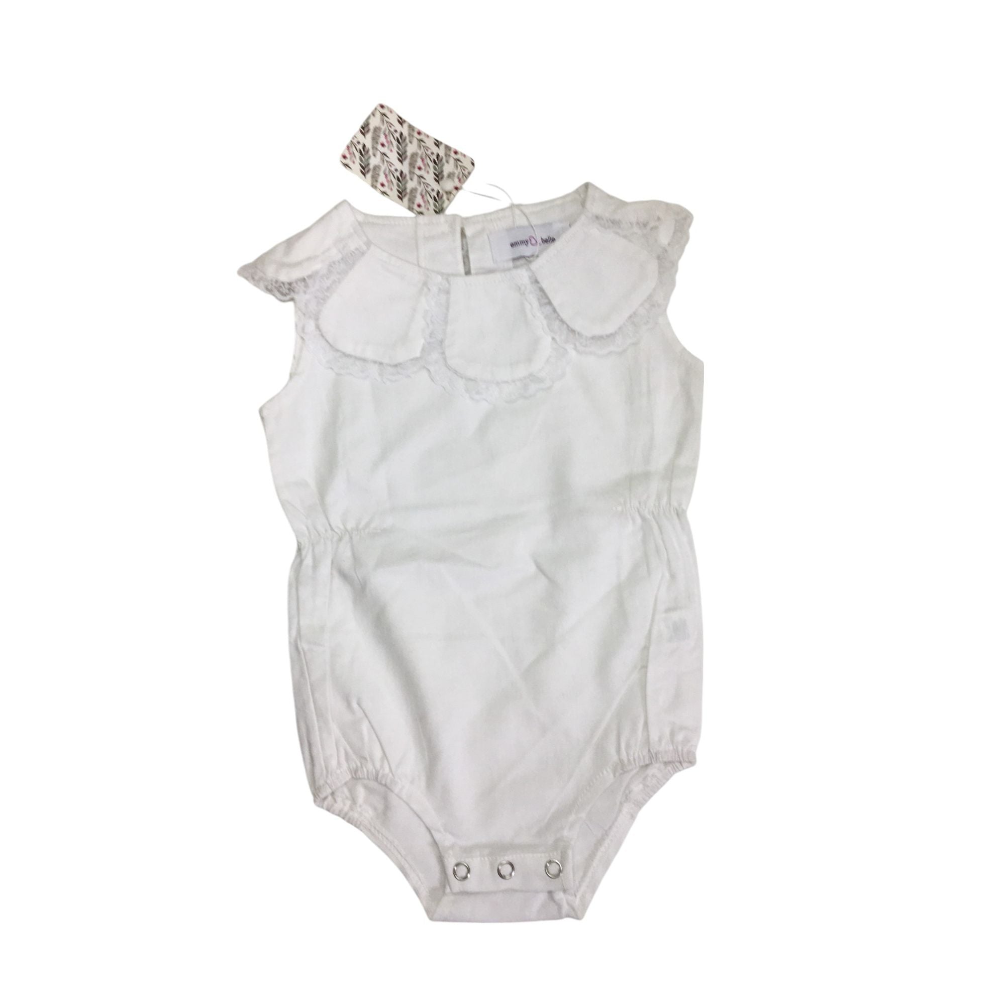 6M White Cotton Scalloped Collar Romper - Emmy & Belle