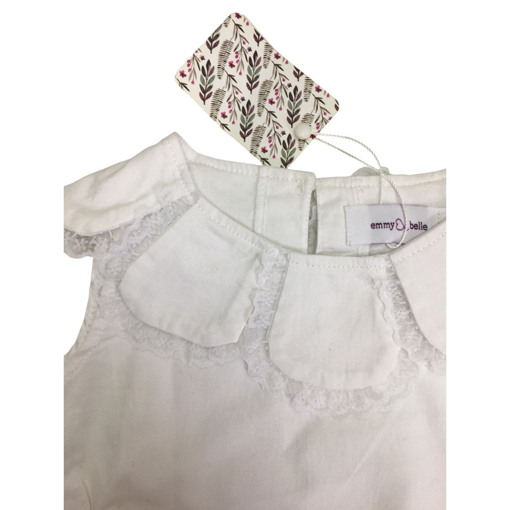 6M White Cotton Scalloped Collar Romper - Emmy & Belle