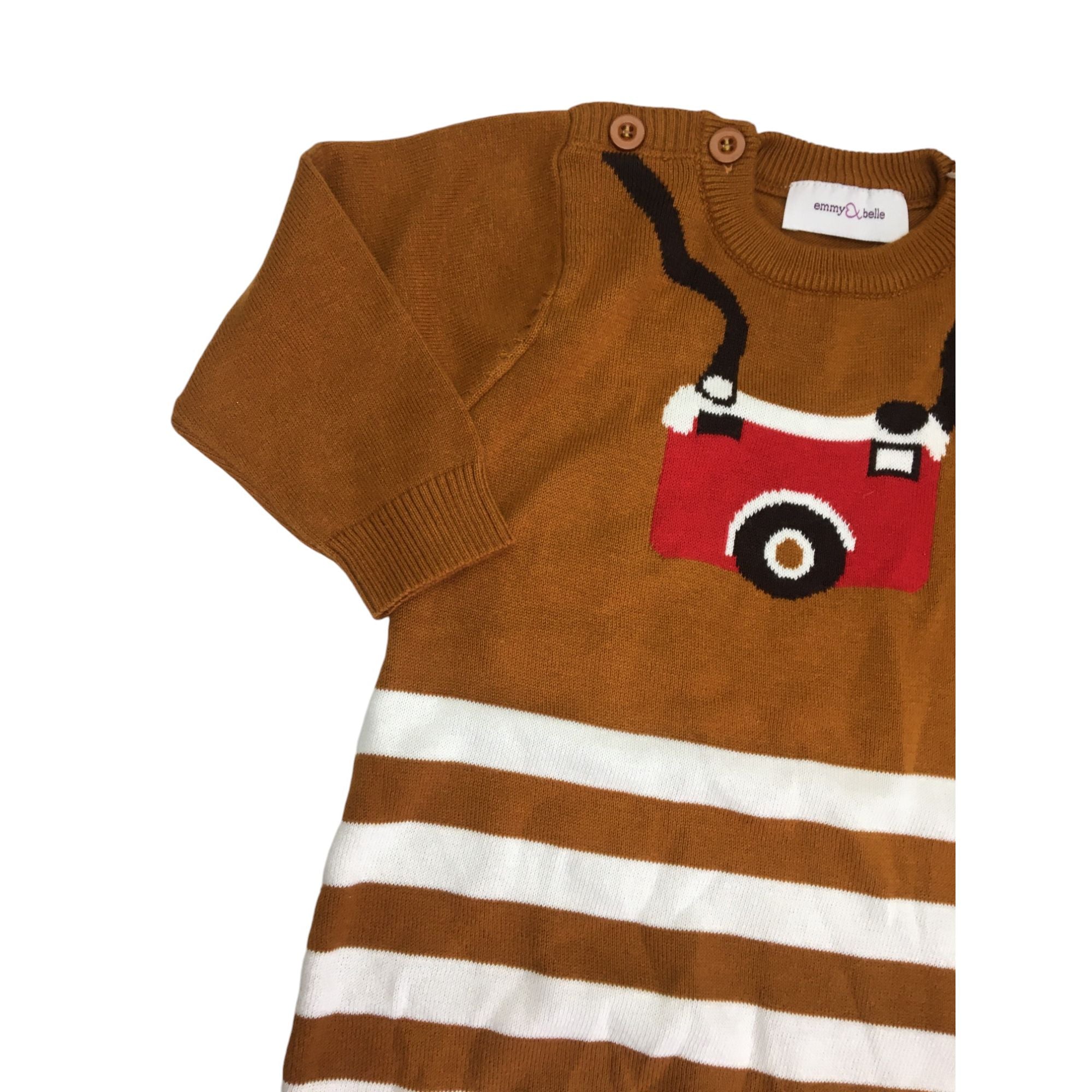 3M Tan Camera Detail Knit Onesie - Emmy & Belle