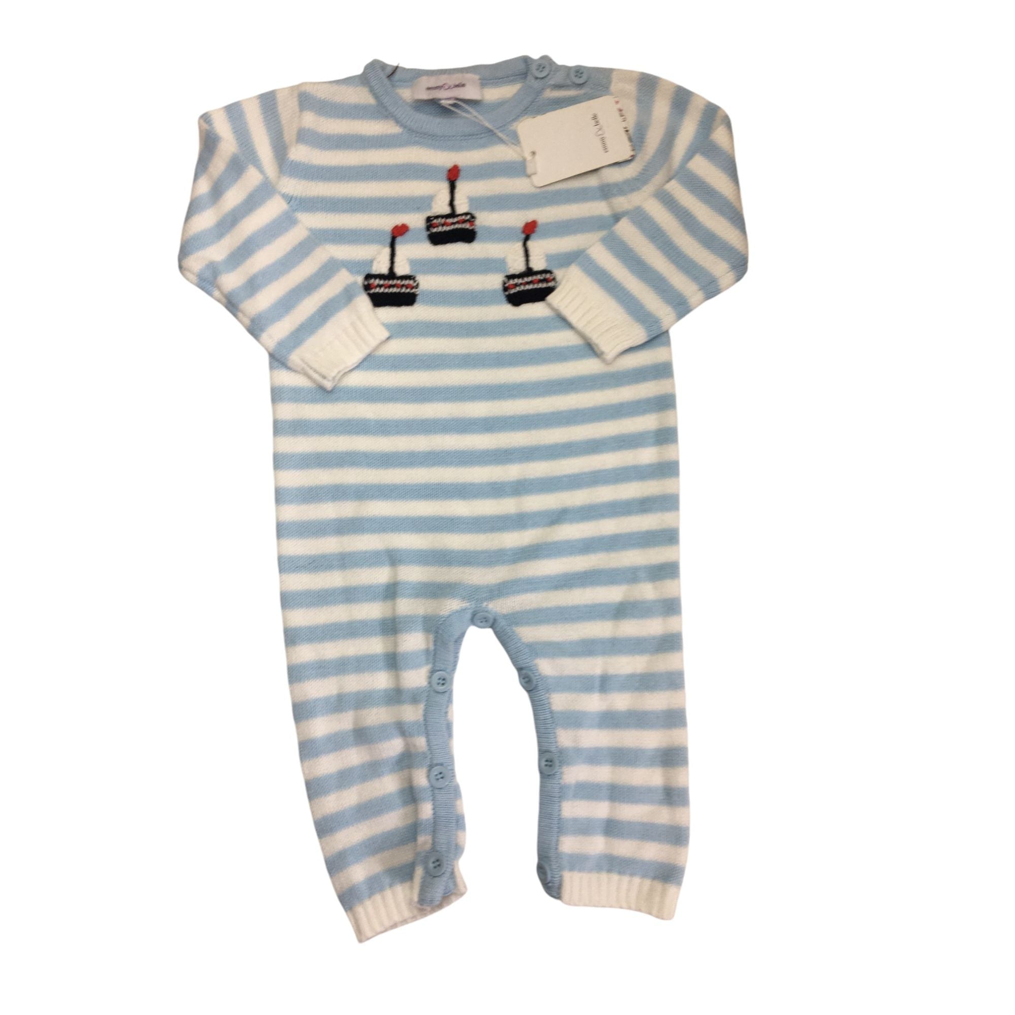 0-6M Light Blue & White Striped Knit Cake Onesie - Emmy & Belle