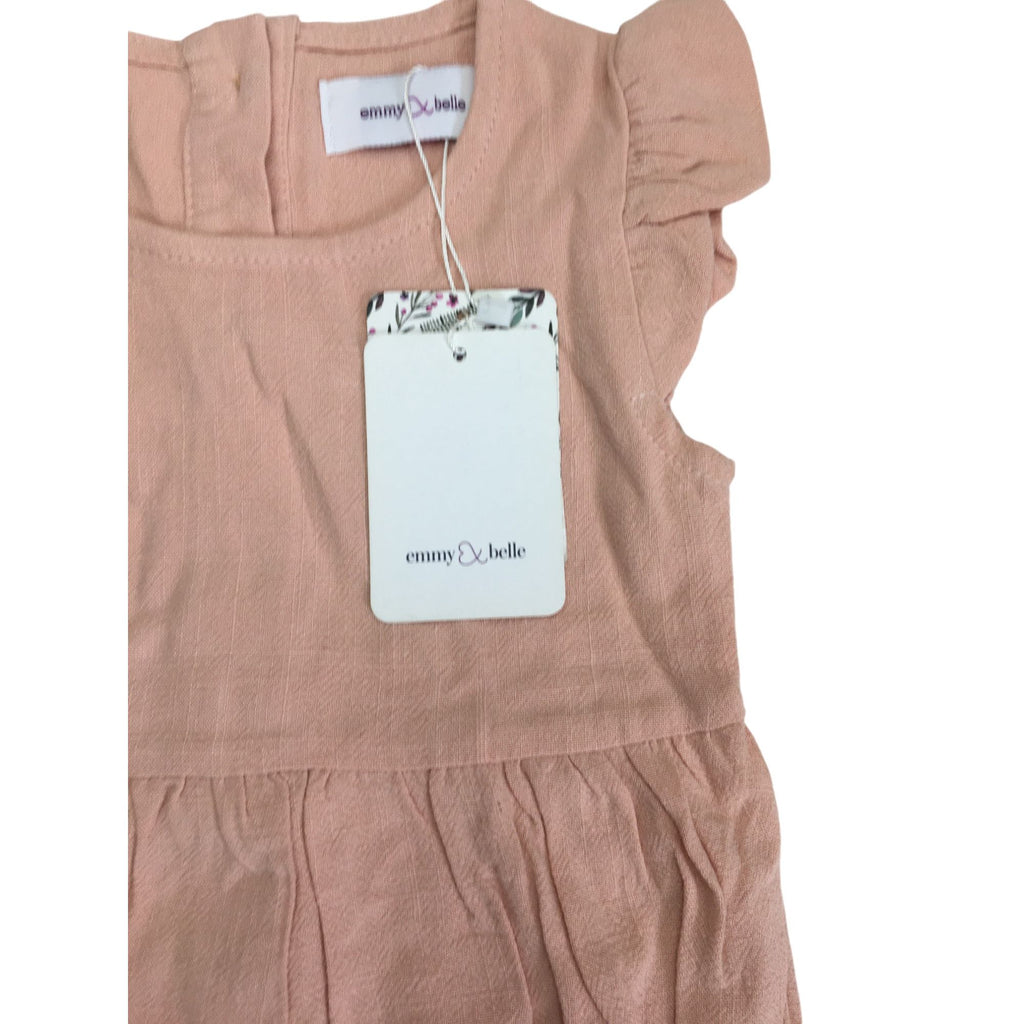 Newborn Peach-Pink Ruffle Sleeve Texture Romper - Emmy & Belle